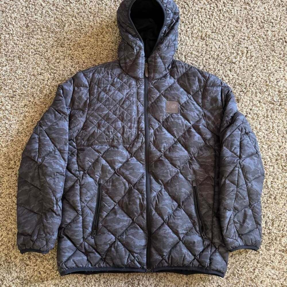New Balance Camo Puffer Jacket Size XXL Black Gray Quilted Full Zip